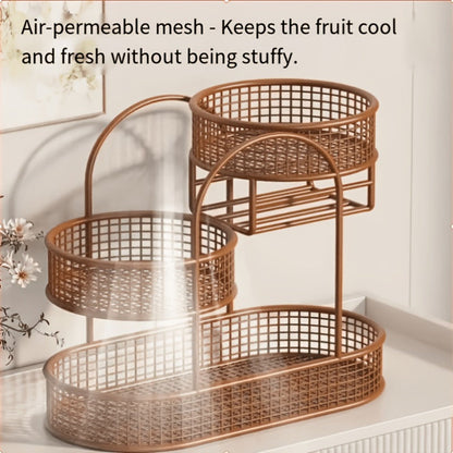 Three-Tier Metal Fruit Basket Stand in White or Black with 15.75-Inch Rectangular Base Tray