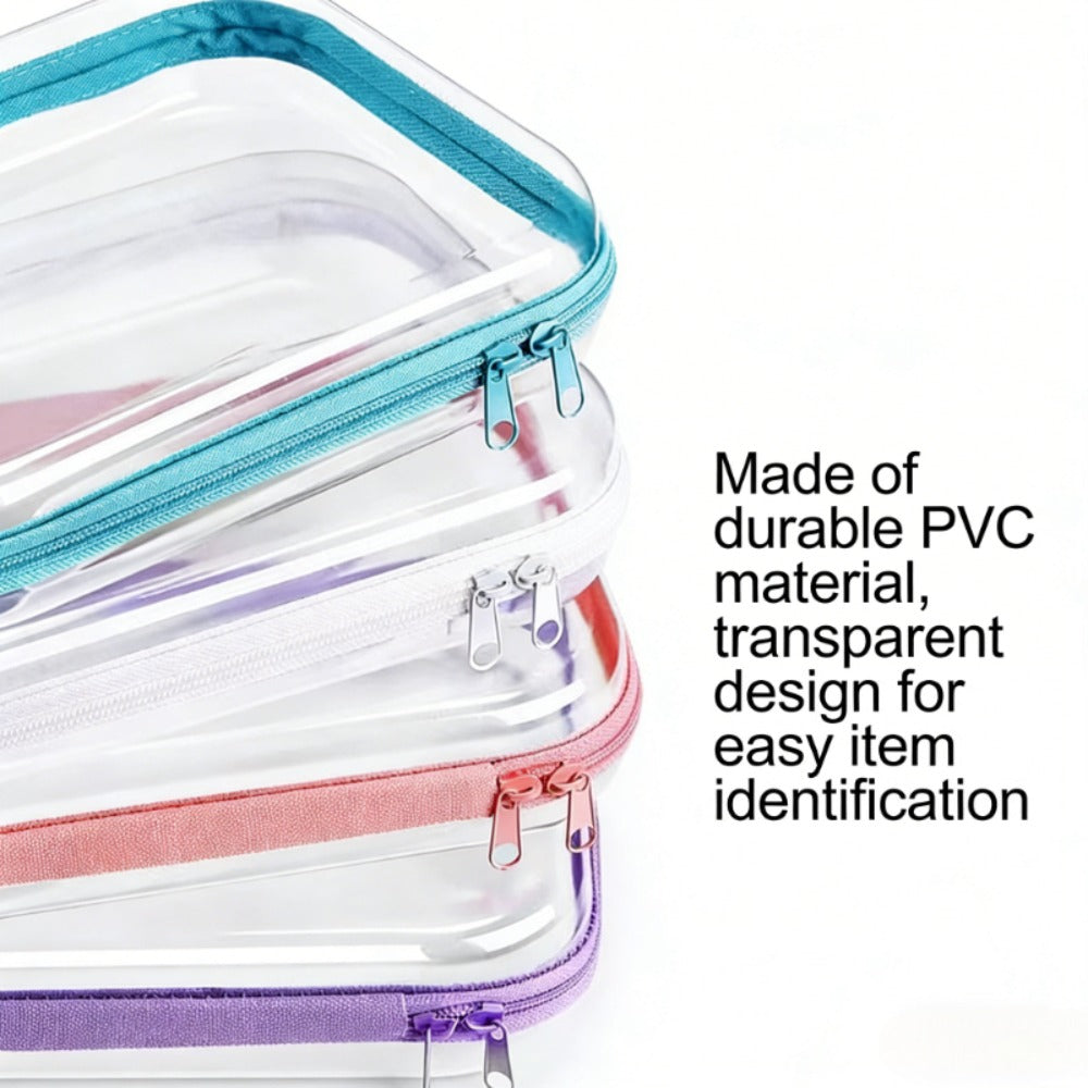 Four-Piece Storage Organizer Set with Clear Zipper Cases in S, M, L and XL Sizes and Four Trim Colors