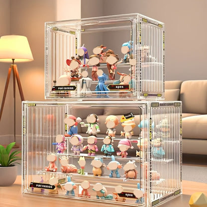 Clear Acrylic Figure Display Case with Magnetic Door, Adjustable Dividers and 3- or 4-Tier Options