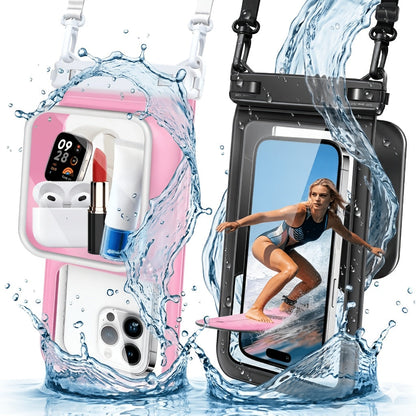 Waterproof Phone Pouch 2 Pack Floating Dual Compartment Dry Bag – 7.5 Inch Shockproof Sandproof Clear Case for iPhone 16 15 14 13 12 Pro Max & Android, Swimming Kayaking Beach Water Sports