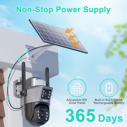 Solar Security Camera Outdoor Wireless 8MP with 8X Digital Zoom, Spotlight Siren, Color Night Vision, PIR Motion Detection & 2-Way Audio – Battery Powered 2.4GHz WiFi CCTV Surveillance Camera