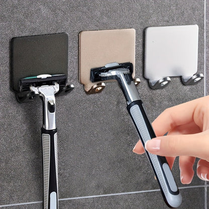 Wall Mounted Razor Holder 5pcs – Bathroom Razor Storage Hook for Men, No Drilling Non-Porous Adhesive Shaver Organizer for Shower Wall, Kitchen & Bathroom Accessories, Silver & Black