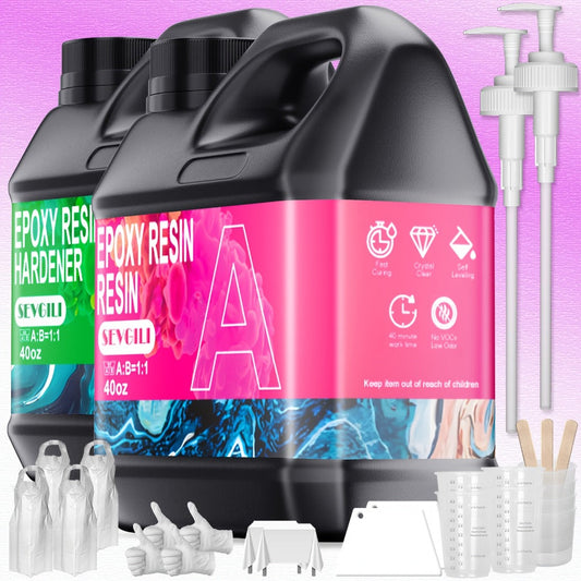 Fast-Curing Epoxy Resin Kit Low Odor Bubble-Free Non-Yellowing – 2-Part Casting Resin for Jewelry Accessories River Tabletops Crafts & Handicrafts, 32oz or 80oz