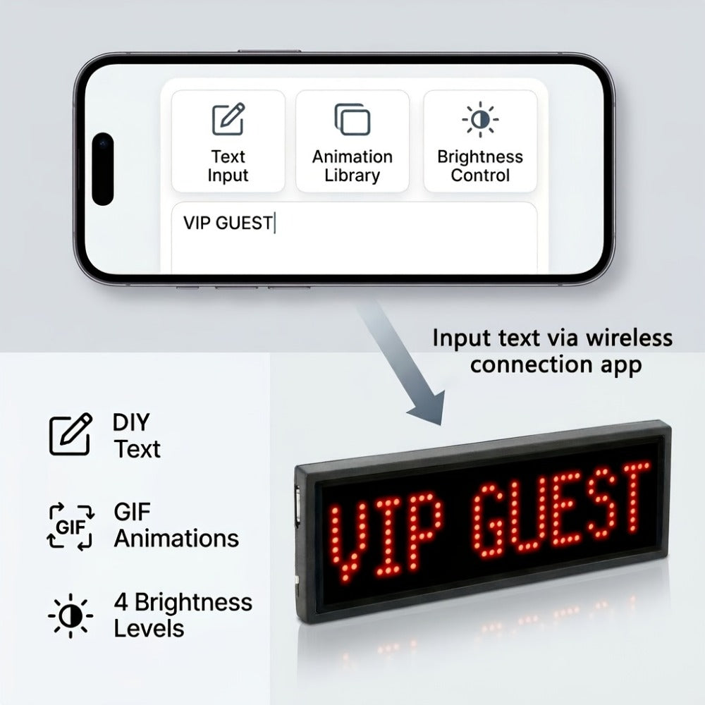 Programmable LED Badge Bluetooth App Controlled – Rechargeable Scrolling Text & Logo Display, 48x12 Pixel LED Name Tag for Events, Trade Shows, Restaurants, Parties & Gifts