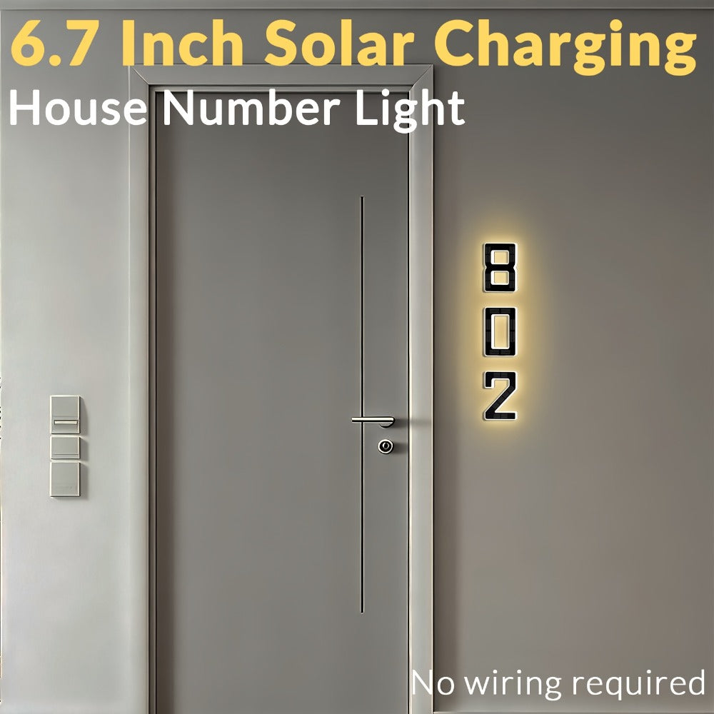 LED Solar House Number Light 6.7 Inch Wall Mounted – Smart Sensor Illuminated Address Number for Home Decor, No Wiring Energy-Saving Solar Powered Outdoor Light