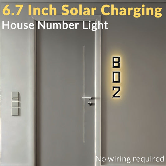 LED Solar House Number Light 6.7 Inch Wall Mounted, Smart Sensor Illuminated Address Number for Home Decor