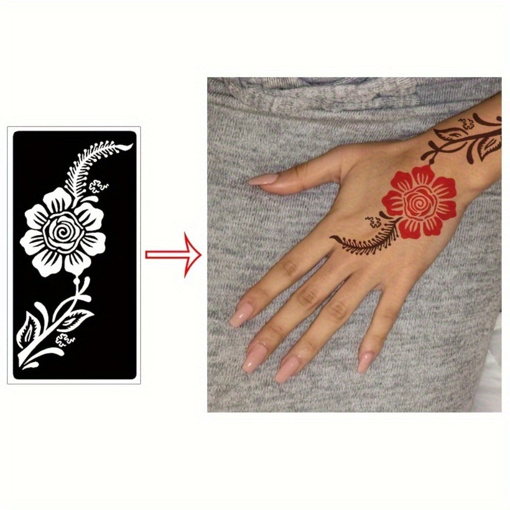 Nine-Sheet Reusable Tattoo Stencil Set with Long Floral and Henna-Style Pattern Cards in HN1 or HN2