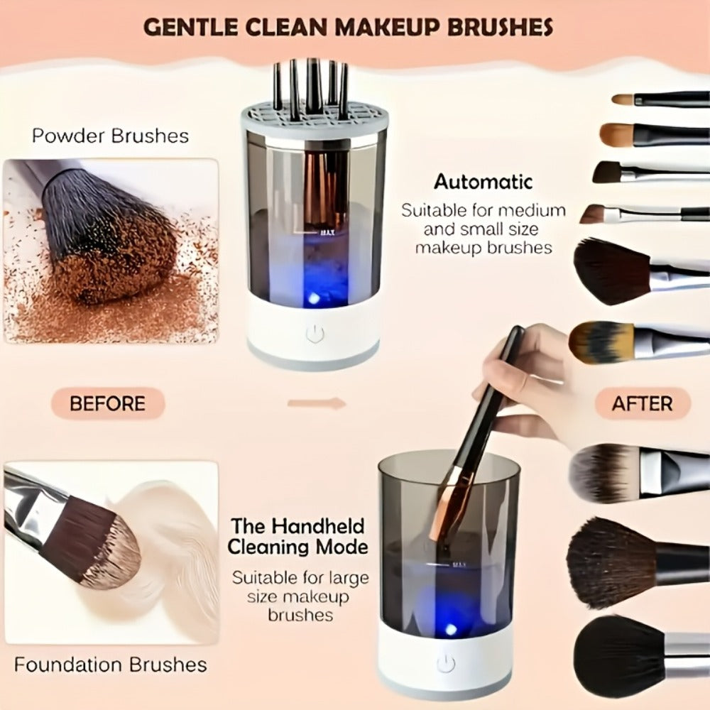 Electric Makeup Brush Cleaner and Dryer with USB Power, Automatic Spinner and Clear Dual-Section Holder