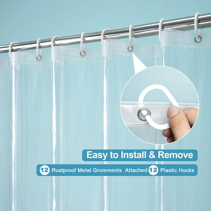 Clear Shower Curtain PEVA 8G Rust Proof Grommets 72x72 Inch - Premium Transparent Waterproof Modern Bathroom Curtain | Single or Set 2 | Easy Clean Smooth Surface | Bathroom Accessories Home Decor