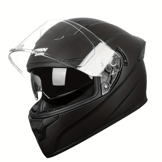 Dual Visor Full Face Motorcycle Helmet – DOT Style Motorbike Helmet for Men & Women, Clear & Tinted Visor Included, Sizes M / L / XL, Crown Racing