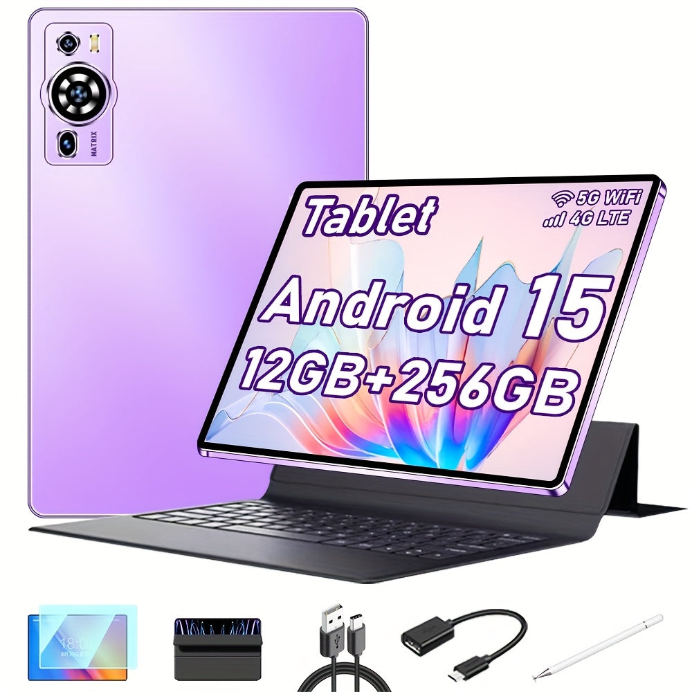 UXD A5 Android 15 Tablet 10.1 Inch 4G LTE | 12GB RAM 256GB ROM 1TB Expandable, Octa-Core, 6000mAh, IPS Display, Keyboard Mouse Stylus Case Bundle, Wi-Fi Tablet PC for Work School Travel