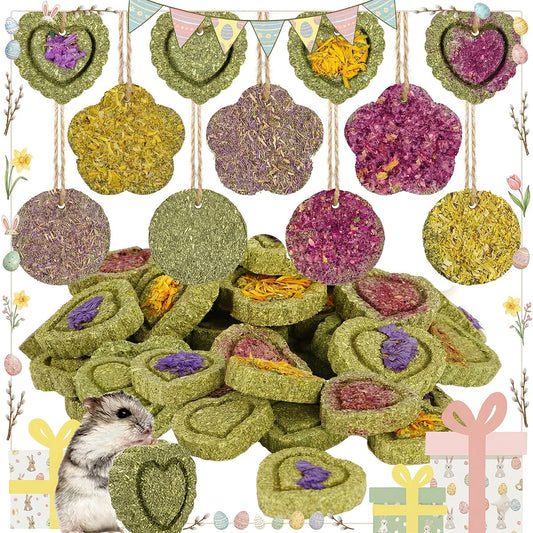 Timothy Hay Chew Treats 20 Pack - Handmade Natural Rabbit Toys for Boredom, Guinea Pig Chinchilla Hamster Rat Gerbil Teeth Grinding Snacks - Small Animal Enrichment Toys & Easter Gift for Small Pets