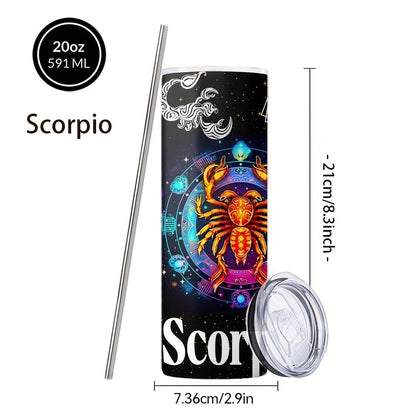 Zodiac Tumbler 20oz Stainless Steel Insulated Travel Cup with Lid & Straw Horoscope Coffee Mug All 12 Signs Hot Cold Drinks Gift Birthday Halloween Christmas