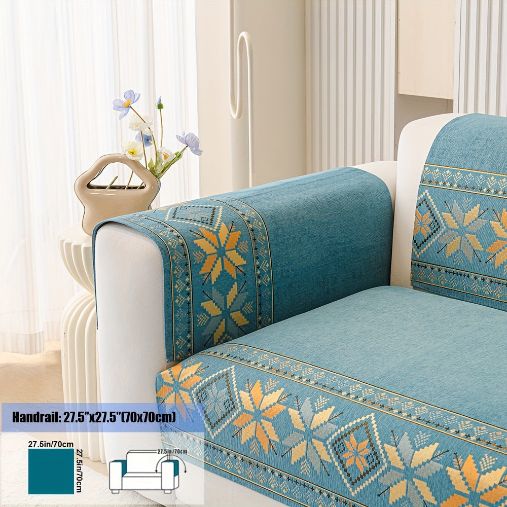 Sofa Cover, Chenille Bohemian-Style Couch Pad in Three Colors with Armrest and One-to-Four-Seat Sizes