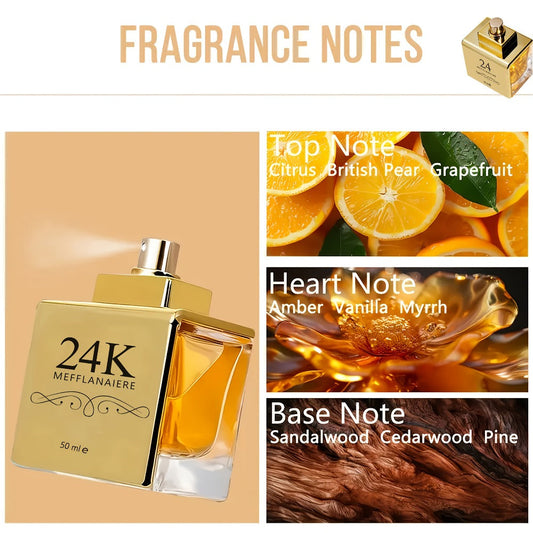 24K Gold Women's Eau de Toilette Perfume 1.69 oz Fresh Vanilla Scent - Luxurious Gold Bottle Design - Roller Ball & Spray Styles for Dates Daily Wear Holiday Gift