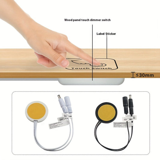 Hidden Touch Sensor LED Dimmer Switch DC 5-24V – Capacitive Touch Dimming Switch for LED Light Strip, 5A 48mm No-Drill Adhesive Mount, Works Through Wood Glass Plastic, Black & White