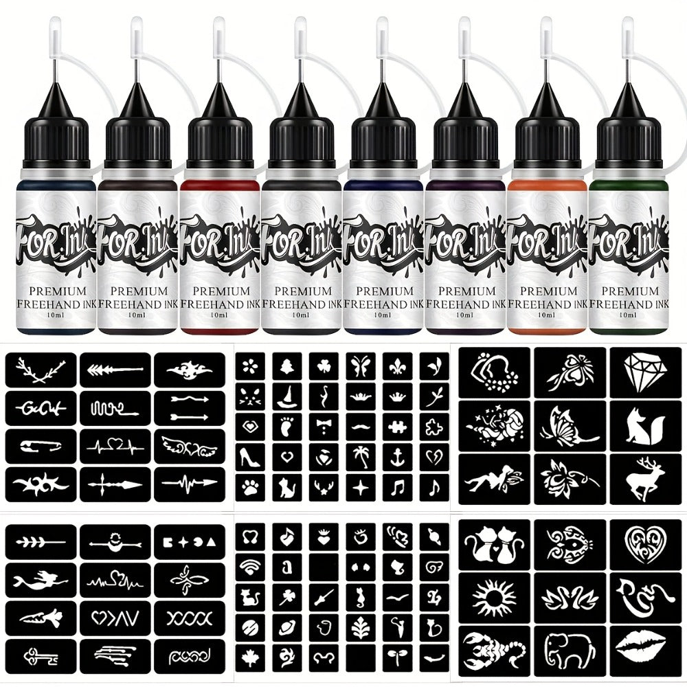 Tattoo Ink 8-Bottle Mixed Color Set with One Source Kit Configuration and Gallery-Shown Color Selection