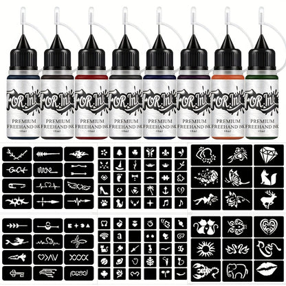 Tattoo Ink 8-Bottle Mixed Color Set with One Source Kit Configuration and Gallery-Shown Color Selection
