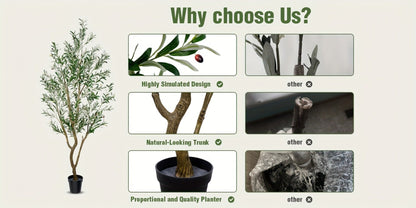 Multi-Branched Artificial Olive Tree with 5.25, 6 or 7 ft Height Options, Decorative Fruit and Black Nursery Pot