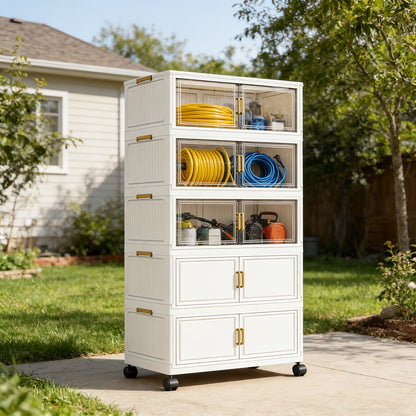 Modular Outdoor Storage Cabinet Rack with Casters, 4- or 5-Tier Sets and Dual-Tone or Clear Doors