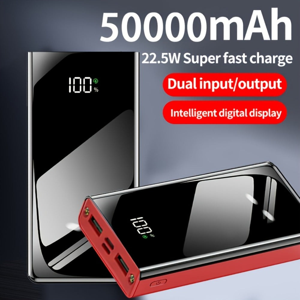 Power Bank 50000mAh 22.5W Two-Way Charging with Dual Input/Output and Digital Display in Black or Red