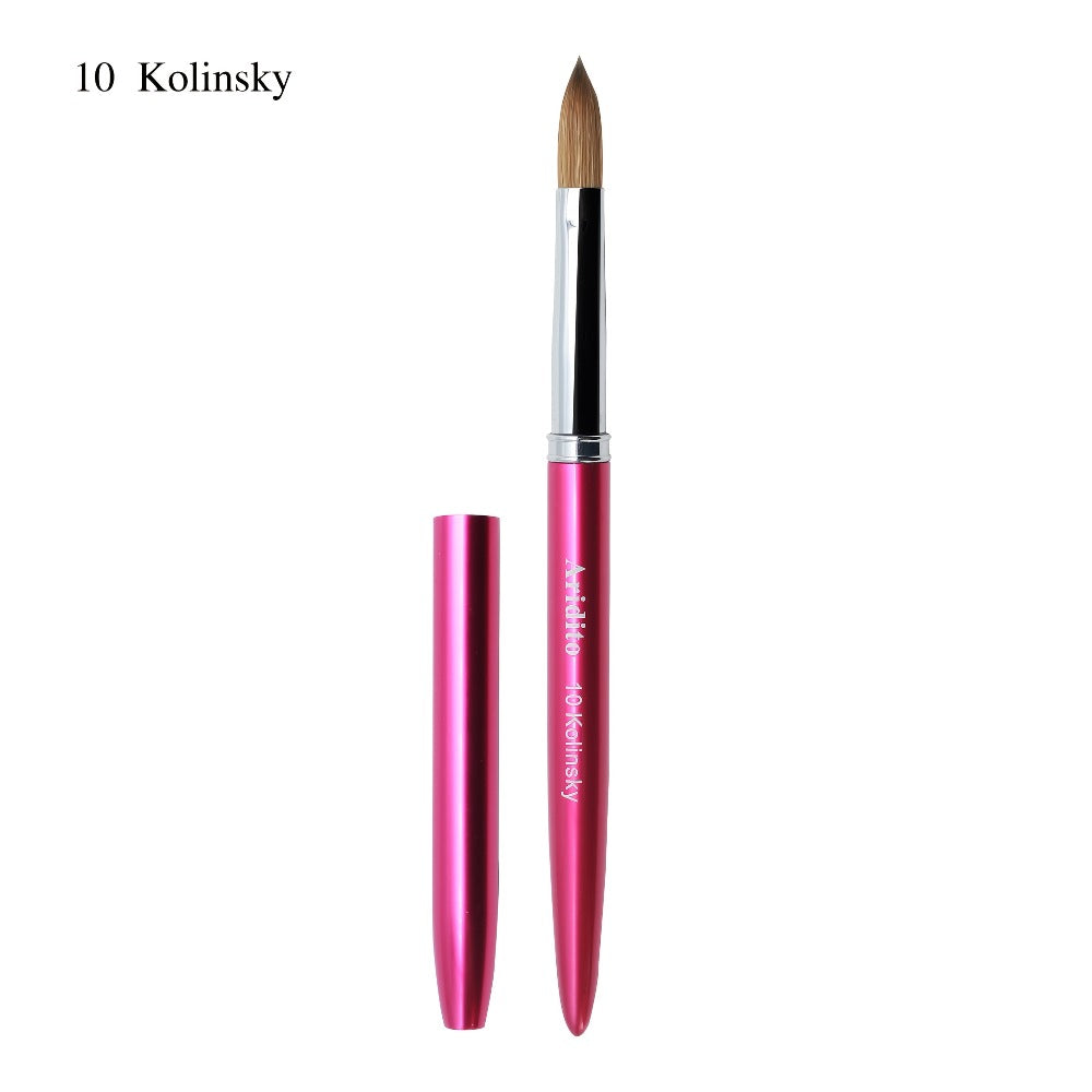 Rose-Red Acrylic Nail Brush with Cap in Exact Checkout Sizes #10, #12 or #14 and Pictured Flat-Shaped Tip