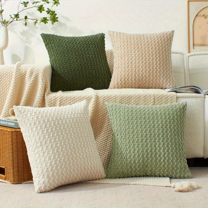 Four-Piece Textured Velvet Pillow Cover Set, 20 x 20 Inches with Coordinated Boho Geometric Patterns