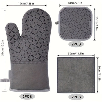Oven Mitts and Pot Holders Set 6 Piece Heat Resistant Kitchen Gloves Non-Slip Cooking Mitts with Potholder