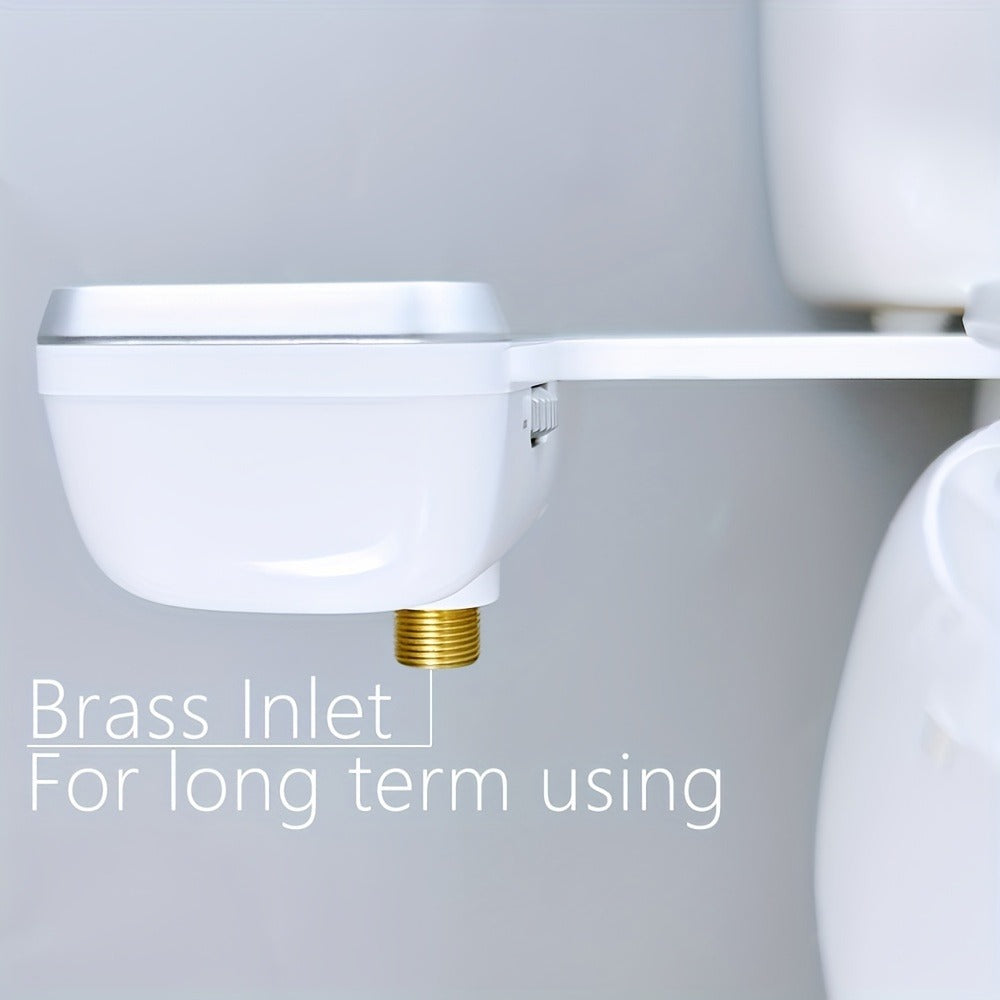 Non-Electric Bidet Toilet Attachment with Rear Wash, Adjustable Pressure and Brass T-Adapter