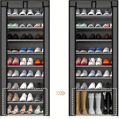Shoe Storage Organizer 10 Tier Portable Stackable Shoe Rack with Nonwoven Fabric Cover for Closet Hallway Bedroom Entryway Grey