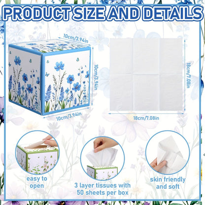 12-Pack Cube Facial Tissue Boxes with 600 Total Three-Ply Sheets and Assorted Floral Designs for Home or Office