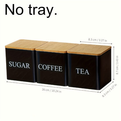 Three-Piece Black or White Ceramic-Style Kitchen Canister Set for Coffee, Tea, Sugar or Spices