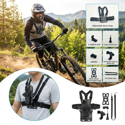 Adjustable Chest Camera Mount Harness with Six Black Checkout Styles and One-Size Strap Configuration