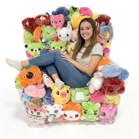 Large Transparent Plush Toy Storage Bag with Zipper Closure Stuffed Animal Organizer Bean Bag Chair Cover Openable Filling 100x90cm Clear Display Bag