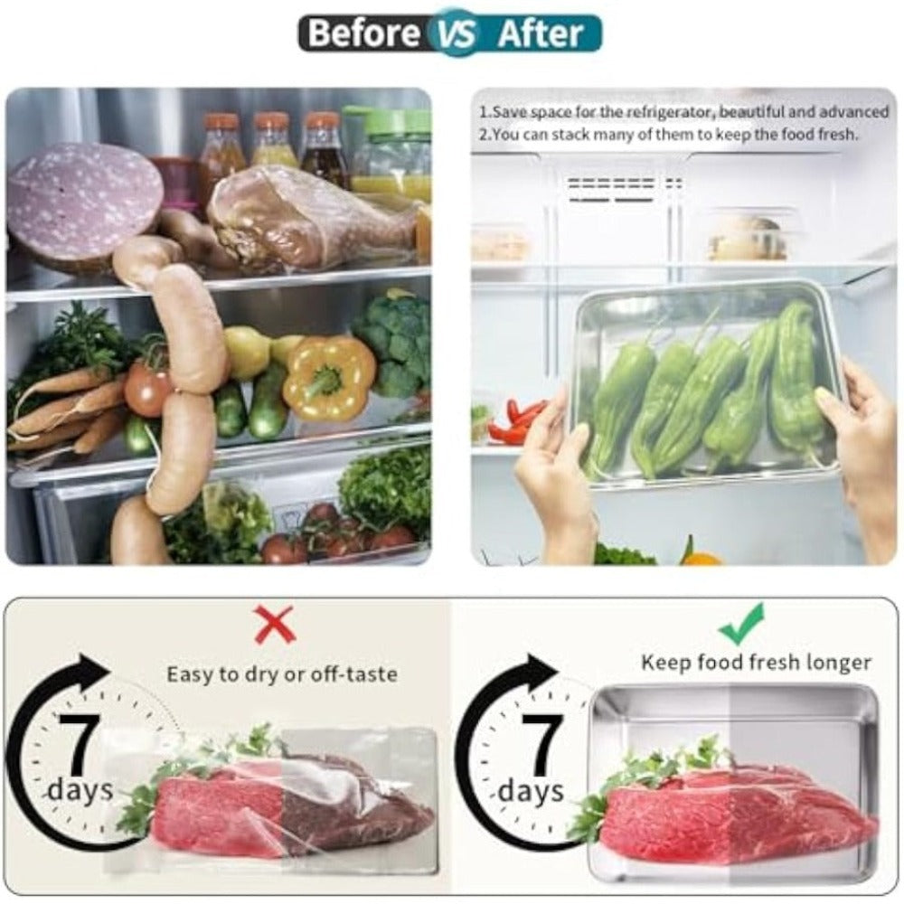 Food Storage Containers Six-Piece Stainless Steel Set with Transparent PP Lids for Refrigerator Storage