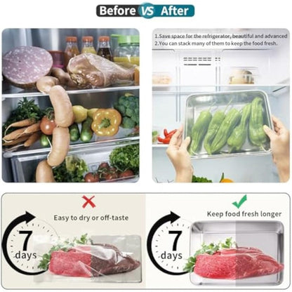 Food Storage Containers Six-Piece Stainless Steel Set with Transparent PP Lids for Refrigerator Storage