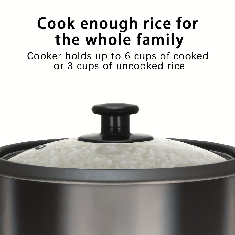 Three-Cup Uncooked / Six-Cup Cooked Rice Cooker with One-Touch Cook and Warm Modes, Inner Pot and Accessories
