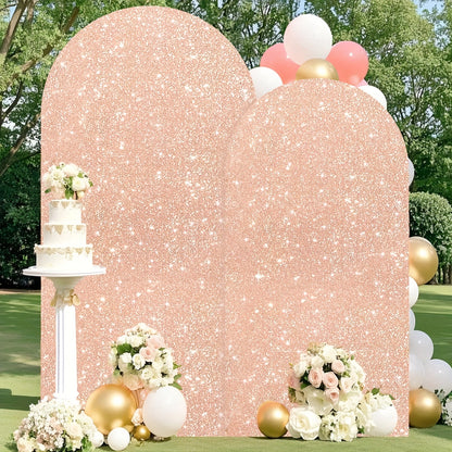 Glitter Sequin Wedding Arch Covers, Two-Piece 6 ft and 7.2 ft Spandex Backdrop Set in Eight Colors
