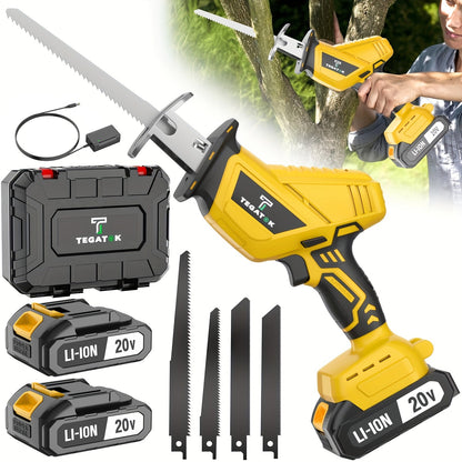 Electric Reciprocating Saw Cordless with LED Light & Safety Lock – Multi-Purpose Cutting Tool with Replaceable Blades, 1 or 2 Battery Options, Carrying Case Included