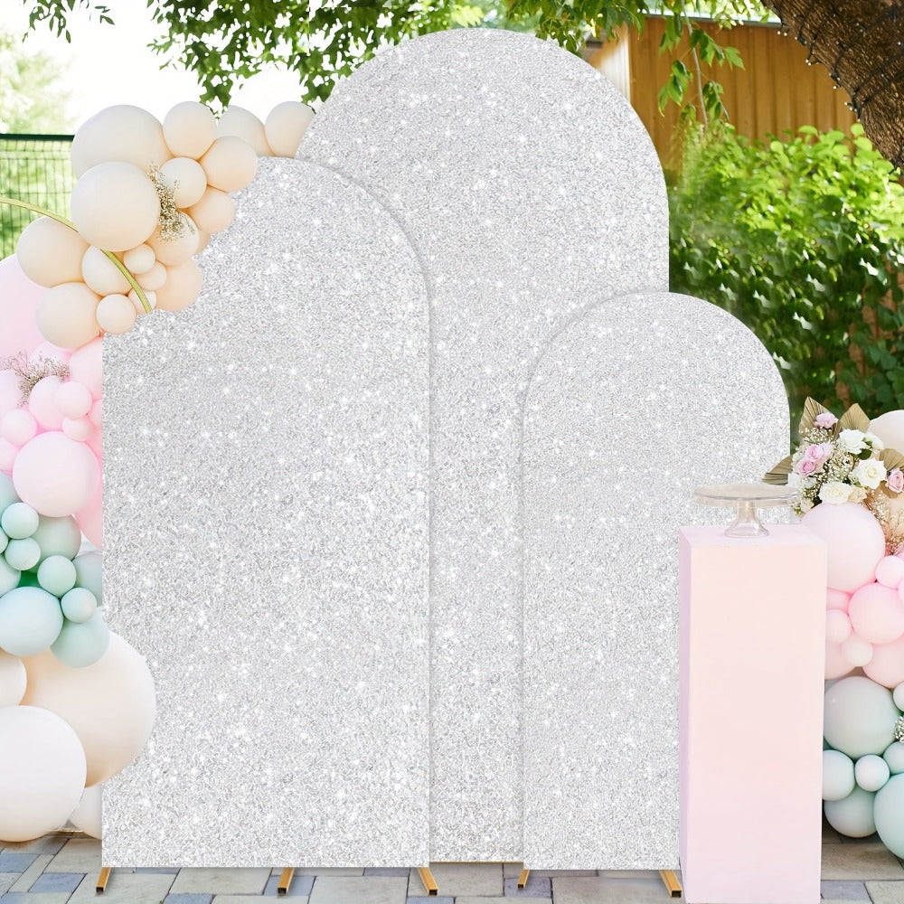 Three-Size Wedding Arch Cover Set for 4, 5 and 6-Foot Frames in Nine Metallic Sequin Color Options