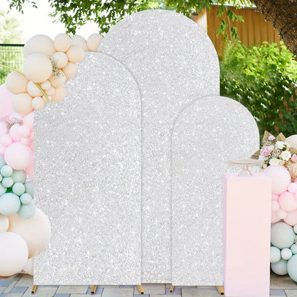 Three-Size Wedding Arch Cover Set for 4, 5 and 6-Foot Frames in Nine Metallic Sequin Color Options