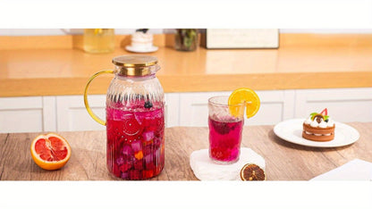 Embossed 68-Ounce Glass Pitcher with Golden-Tone Handle and Lid in One- or Two-Piece Packs