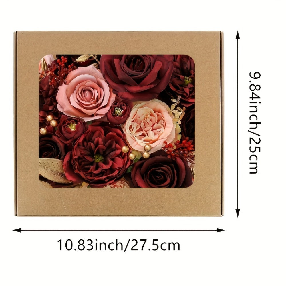 Artificial Flowers 12-Piece Wine Red Plastic Rose Bouquet for Wedding, Halloween and Tabletop Decor