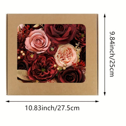 Artificial Flowers 12-Piece Wine Red Plastic Rose Bouquet for Wedding, Halloween and Tabletop Decor