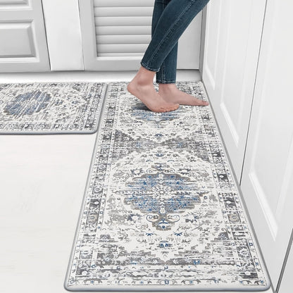 Anti Fatigue Kitchen Mat Set of 2 Non-Slip Cushioned Kitchen Rugs Boho Distressed Runner for Sink Laundry Office Standing Mat