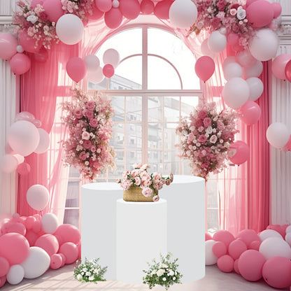 Party Decorations Five Stretch Fabric Cylinder Stand Covers in White or Pink with S–XXL Sizes