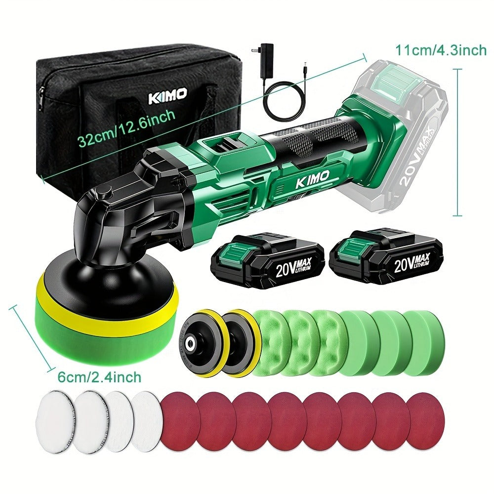 Cordless Buffer Polisher Kit 20V – 6-Speed 3634RPM Car Polisher with 24 Accessories & 2x2000mAh Batteries