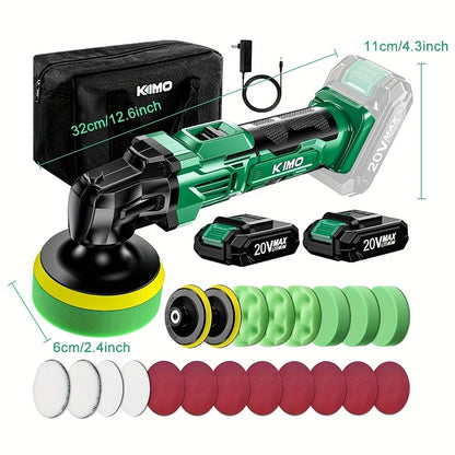Cordless Buffer Polisher Kit 20V – 6-Speed 3634RPM Car Polisher with 24 Accessories & 2x2000mAh Batteries
