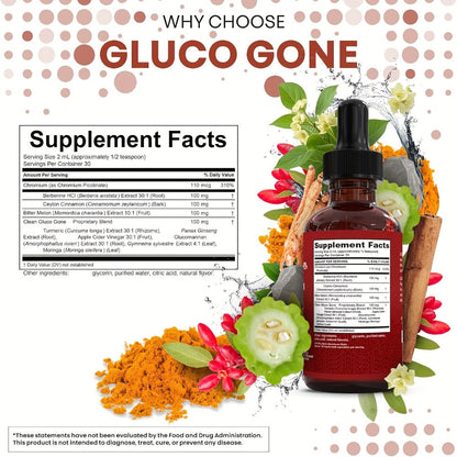 Blood Sugar Support Liquid Drops with Ceylon Cinnamon Berberine Bitter Melon Gymnema Chromium Turmeric Panax Ginseng — Vegan Glucose Metabolism Drops | 2.03 fl oz