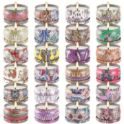 24-Piece Candle Gift Set with Lidded 2.5oz Decorative Travel Tins and Multicolor Fragrance Labels